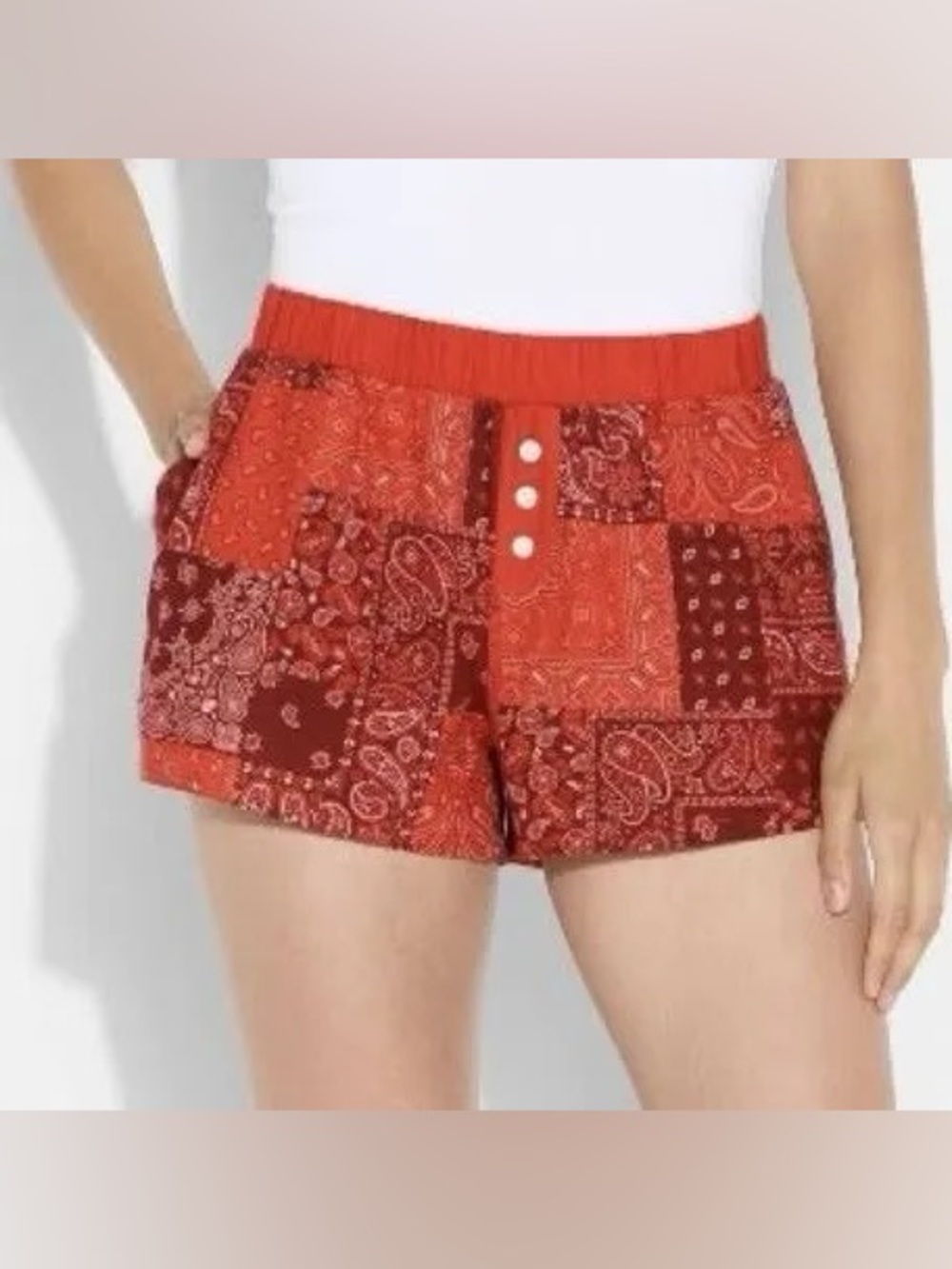 Zoe + Liv Women Boxers style Shorts in paisley print Red Small